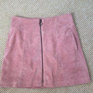 pink suede ribbed mini skirt